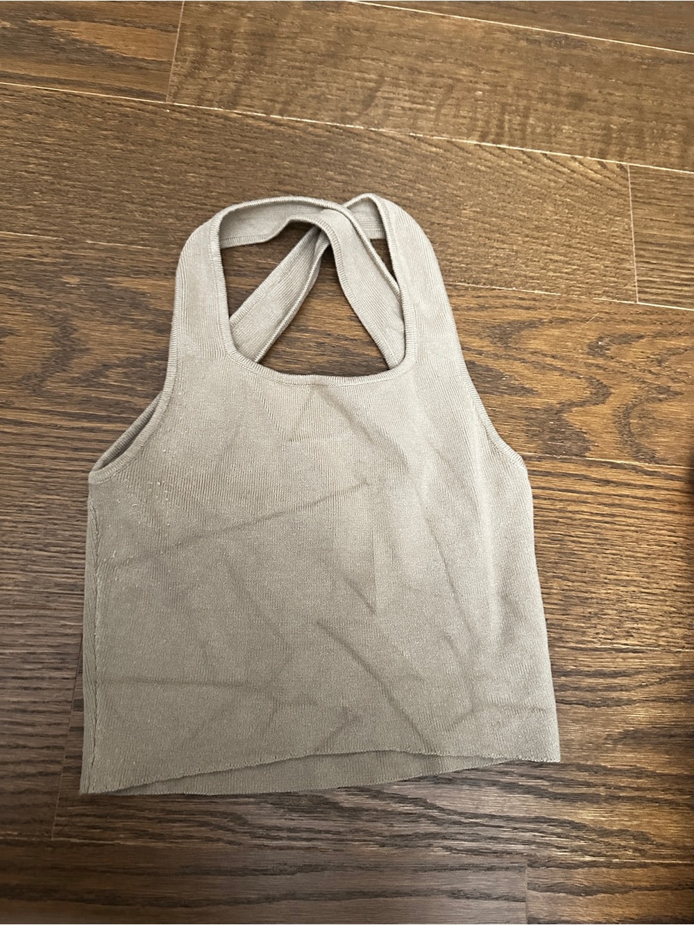 Ribbed Crisscross Back Tank Top in Taupe